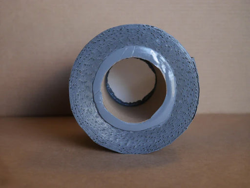 The top of a roll of gray 6 inch berm tape