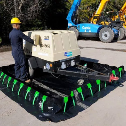 An Ultra-Containment Berm Stake wall model with a trailer in it