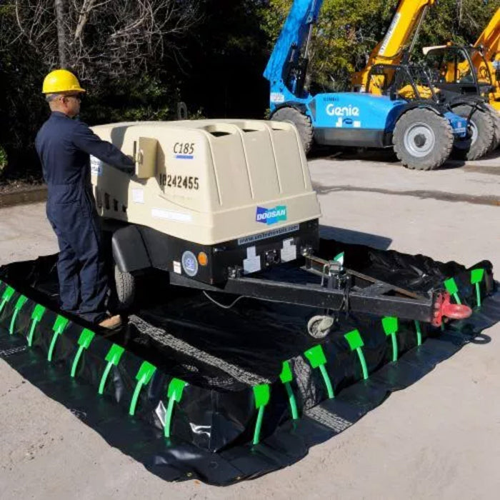 An Ultra-Containment Berm Stake wall model with a trailer in it