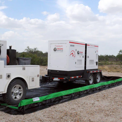 A work truck backing a mini-trailer into a Ultra-Collapsible Berm
